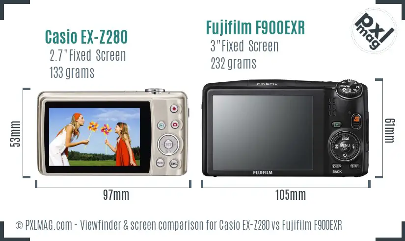 Casio EX-Z280 vs Fujifilm F900EXR Screen and Viewfinder comparison