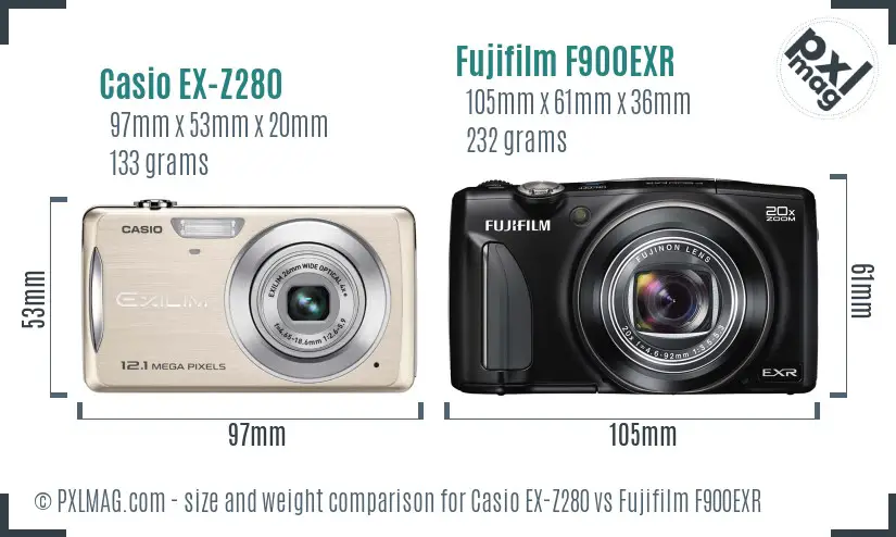 Casio EX-Z280 vs Fujifilm F900EXR size comparison