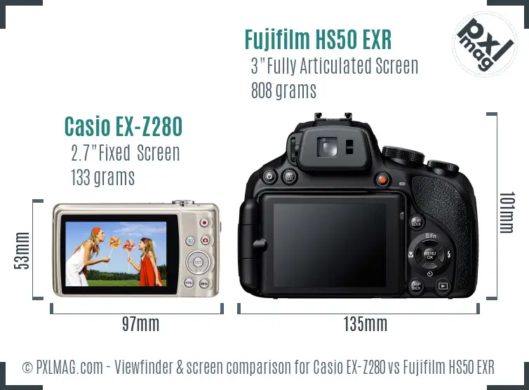 Casio EX-Z280 vs Fujifilm HS50 EXR Screen and Viewfinder comparison