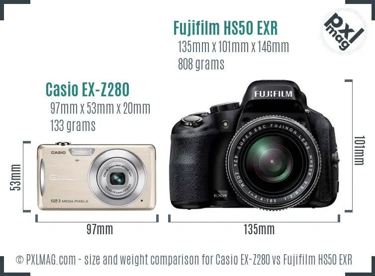 Casio EX-Z280 vs Fujifilm HS50 EXR size comparison