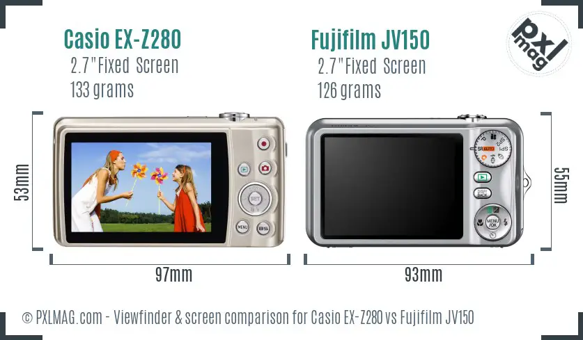 Casio EX-Z280 vs Fujifilm JV150 Screen and Viewfinder comparison