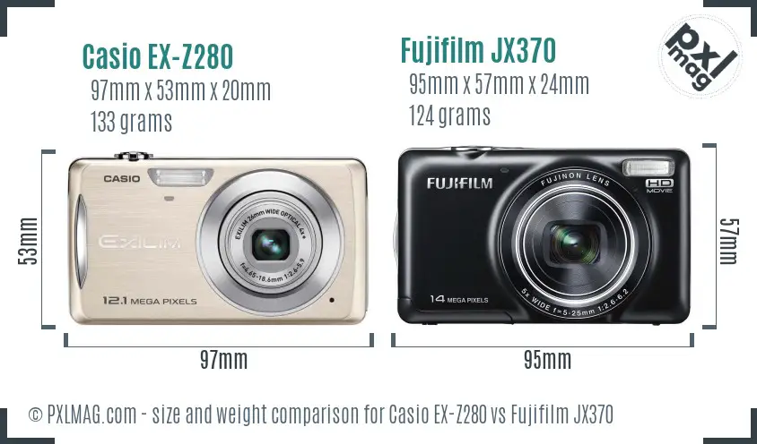 Casio EX-Z280 vs Fujifilm JX370 size comparison