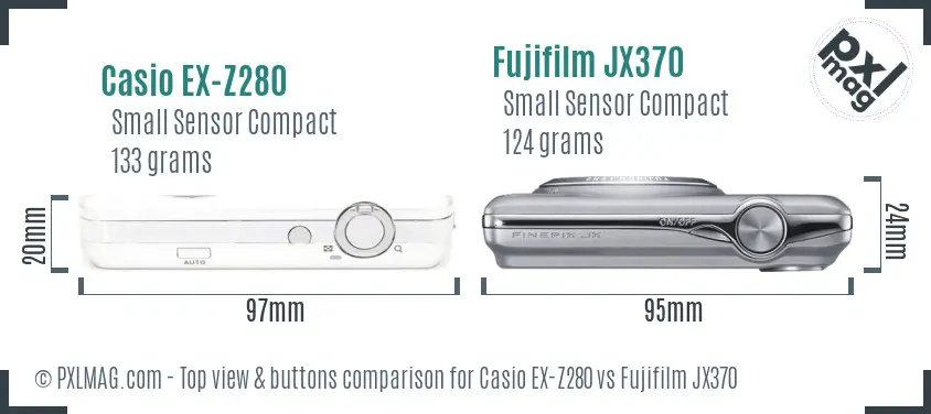 Casio EX-Z280 vs Fujifilm JX370 top view buttons comparison