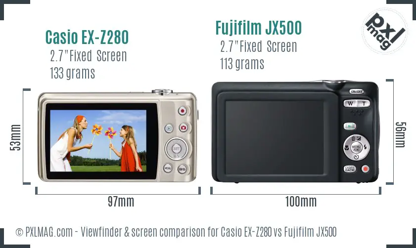 Casio EX-Z280 vs Fujifilm JX500 Screen and Viewfinder comparison