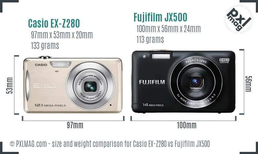 Casio EX-Z280 vs Fujifilm JX500 size comparison