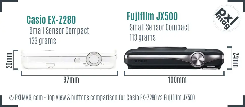 Casio EX-Z280 vs Fujifilm JX500 top view buttons comparison