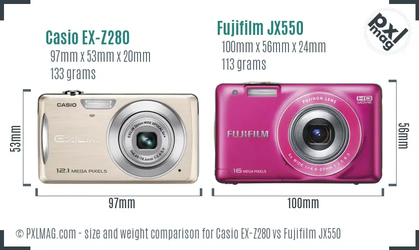 Casio EX-Z280 vs Fujifilm JX550 size comparison Casio EX-Z280 vs Fujifilm JX550 size comparison