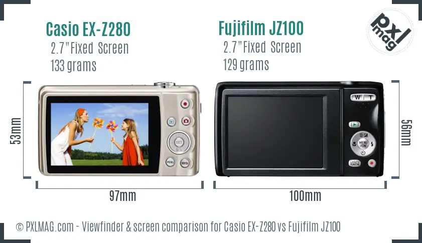 Casio EX-Z280 vs Fujifilm JZ100 Screen and Viewfinder comparison