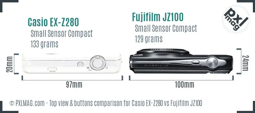 Casio EX-Z280 vs Fujifilm JZ100 top view buttons comparison
