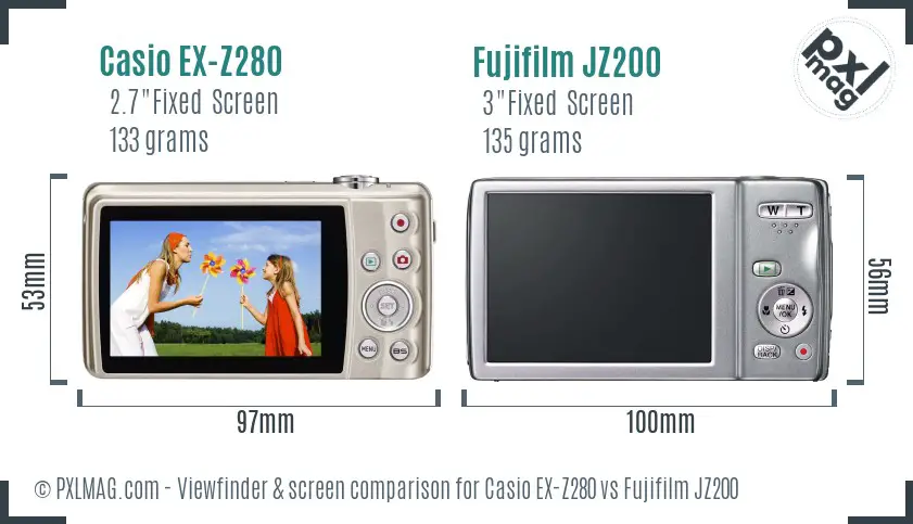 Casio EX-Z280 vs Fujifilm JZ200 Screen and Viewfinder comparison