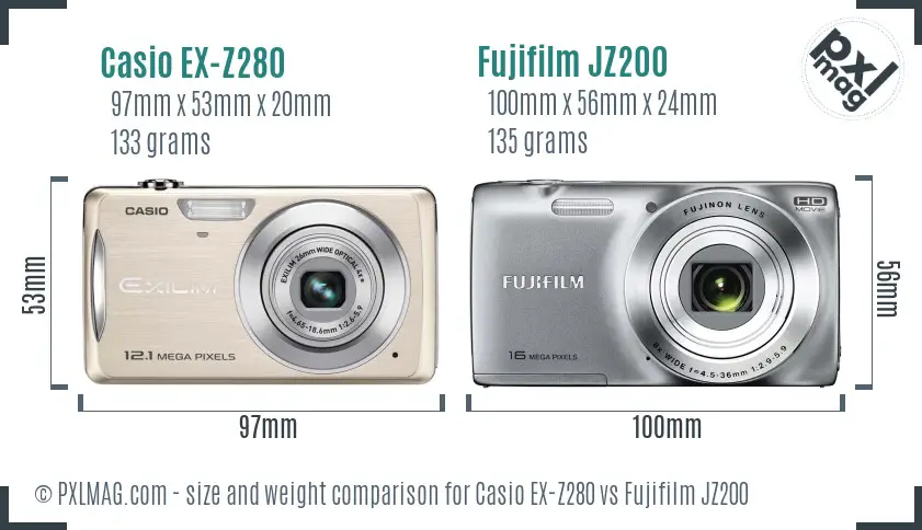 Casio EX-Z280 vs Fujifilm JZ200 size comparison