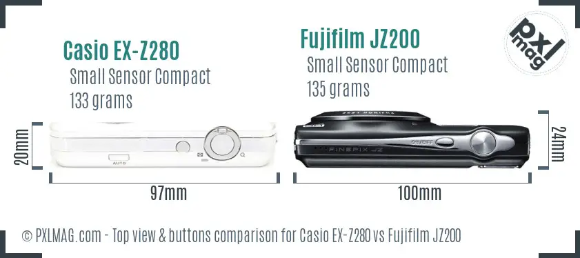 Casio EX-Z280 vs Fujifilm JZ200 top view buttons comparison