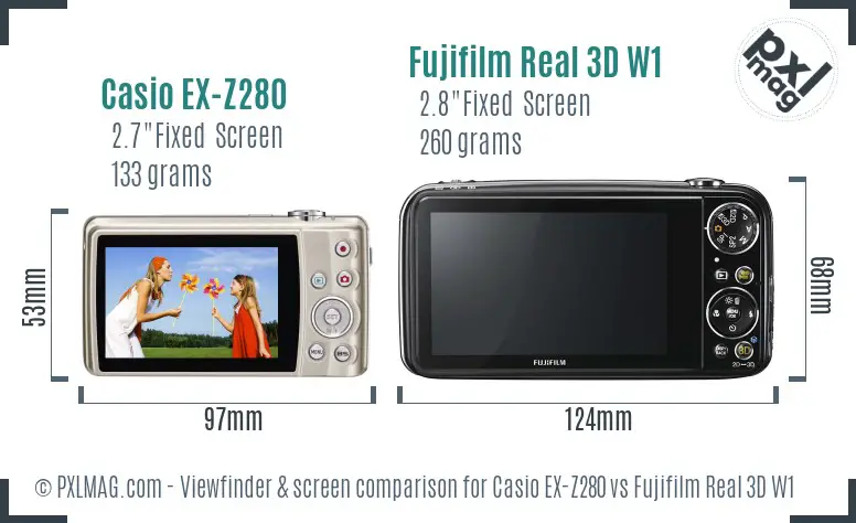 Casio EX-Z280 vs Fujifilm Real 3D W1 Screen and Viewfinder comparison