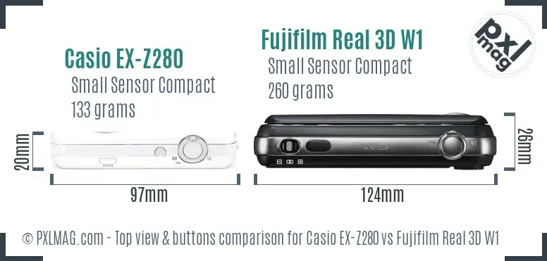 Casio EX-Z280 vs Fujifilm Real 3D W1 top view buttons comparison