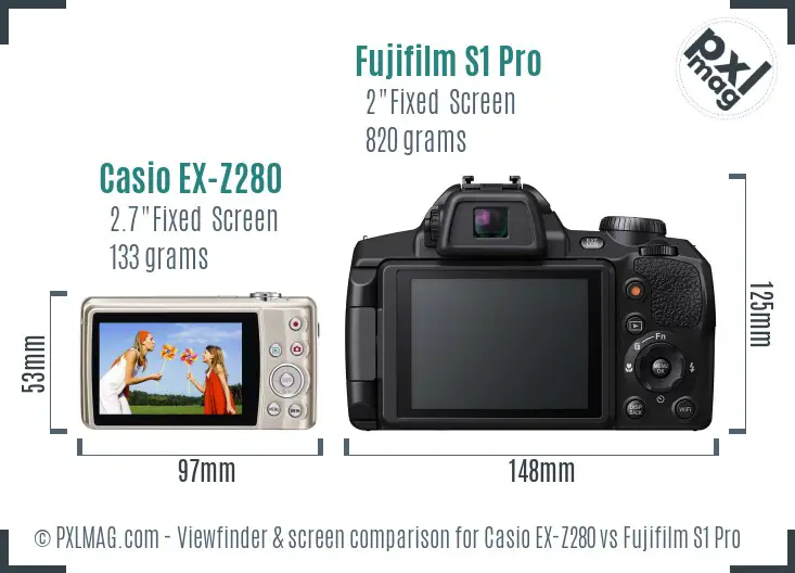 Casio EX-Z280 vs Fujifilm S1 Pro Screen and Viewfinder comparison