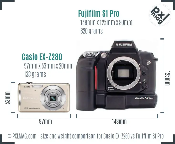 Casio EX-Z280 vs Fujifilm S1 Pro size comparison