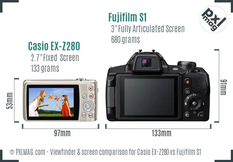 Casio EX-Z280 vs Fujifilm S1 Screen and Viewfinder comparison