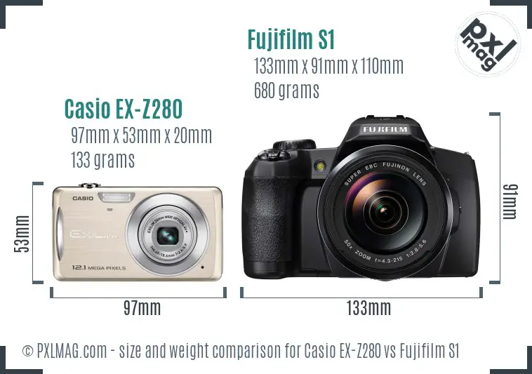 Casio EX-Z280 vs Fujifilm S1 size comparison