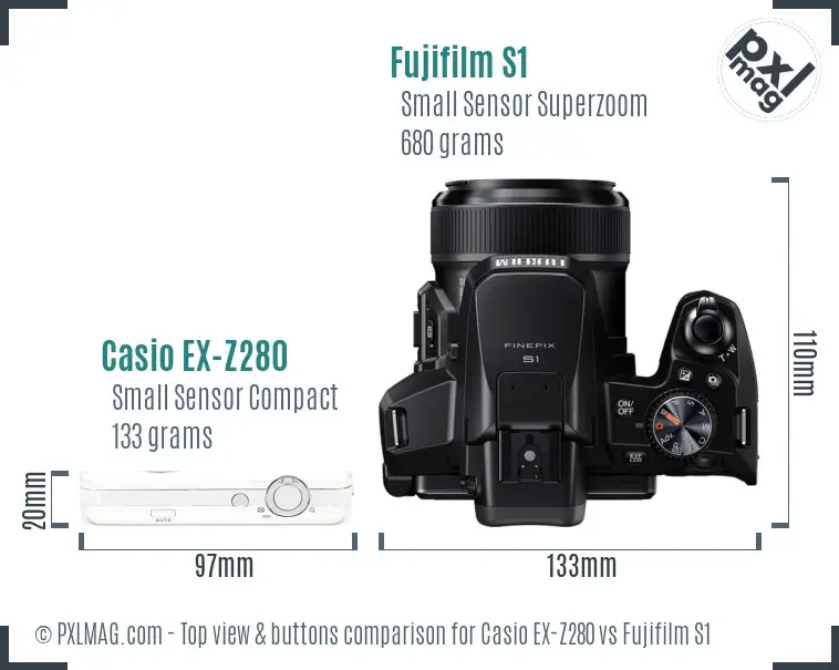 Casio EX-Z280 vs Fujifilm S1 top view buttons comparison