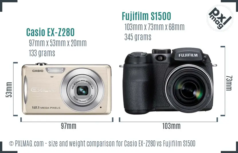 Casio EX-Z280 vs Fujifilm S1500 size comparison Casio EX-Z280 vs Fujifilm S1500 size comparison