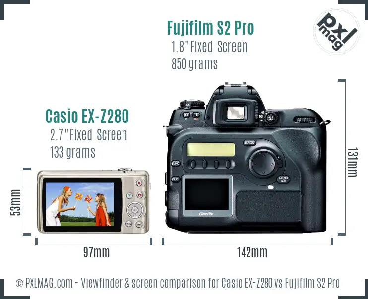 Casio EX-Z280 vs Fujifilm S2 Pro Screen and Viewfinder comparison