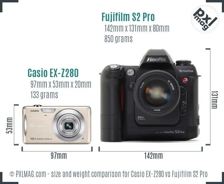 Casio EX-Z280 vs Fujifilm S2 Pro size comparison