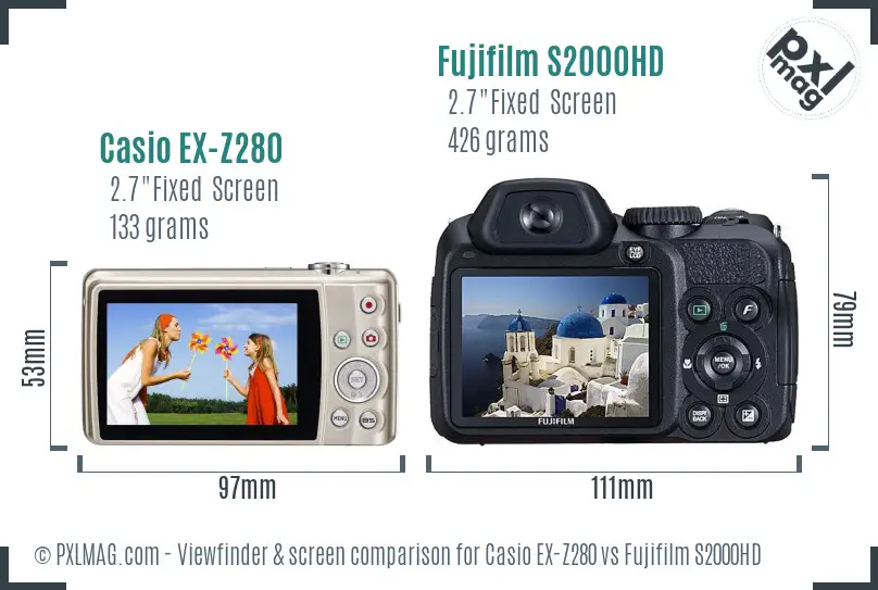 Casio EX-Z280 vs Fujifilm S2000HD Screen and Viewfinder comparison Casio EX-Z280 vs Fujifilm S2000HD Screen and Viewfinder comparison
