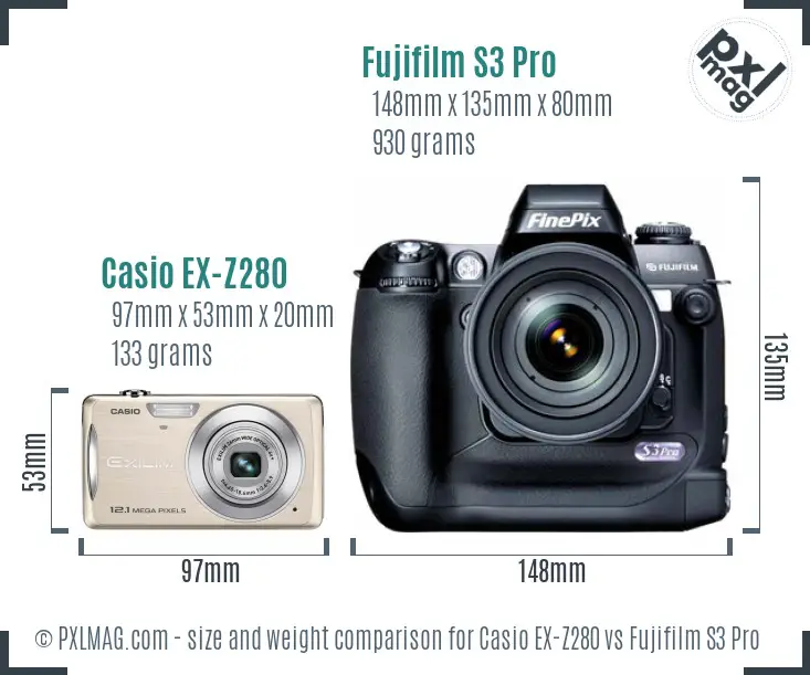 Casio EX-Z280 vs Fujifilm S3 Pro size comparison