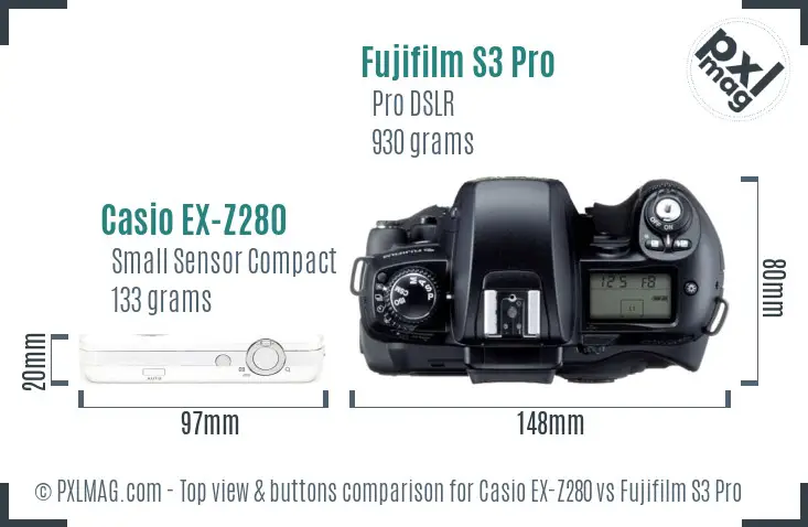 Casio EX-Z280 vs Fujifilm S3 Pro top view buttons comparison