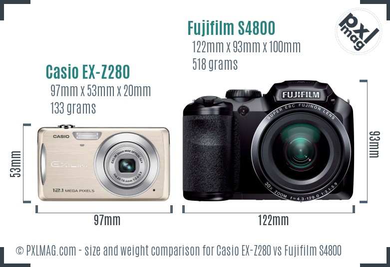 Casio EX-Z280 vs Fujifilm S4800 size comparison