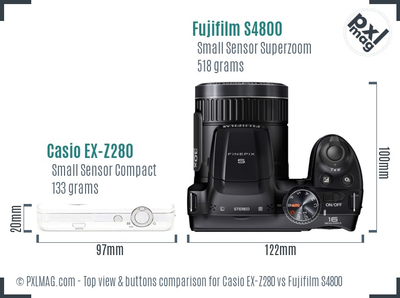 Casio EX-Z280 vs Fujifilm S4800 top view buttons comparison