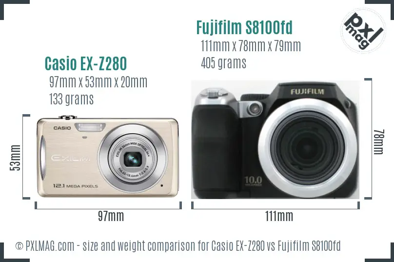 Casio EX-Z280 vs Fujifilm S8100fd size comparison