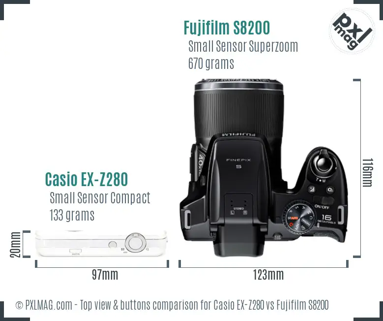 Casio EX-Z280 vs Fujifilm S8200 top view buttons comparison