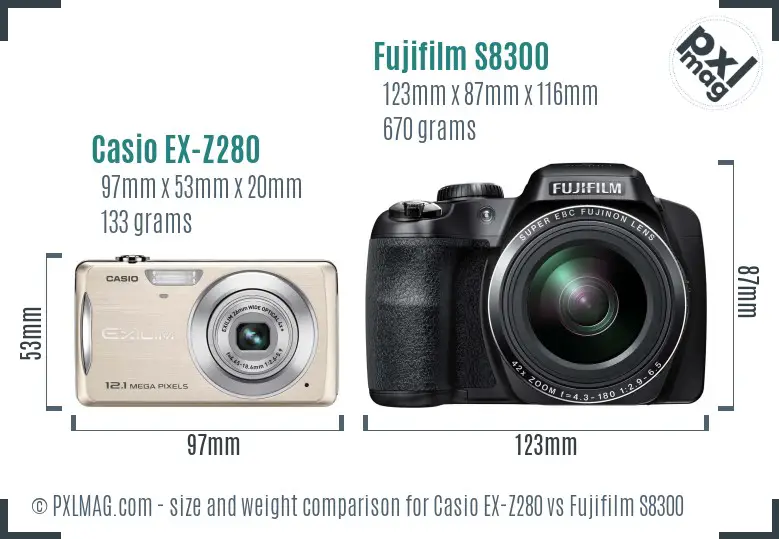 Casio EX-Z280 vs Fujifilm S8300 size comparison Casio EX-Z280 vs Fujifilm S8300 size comparison