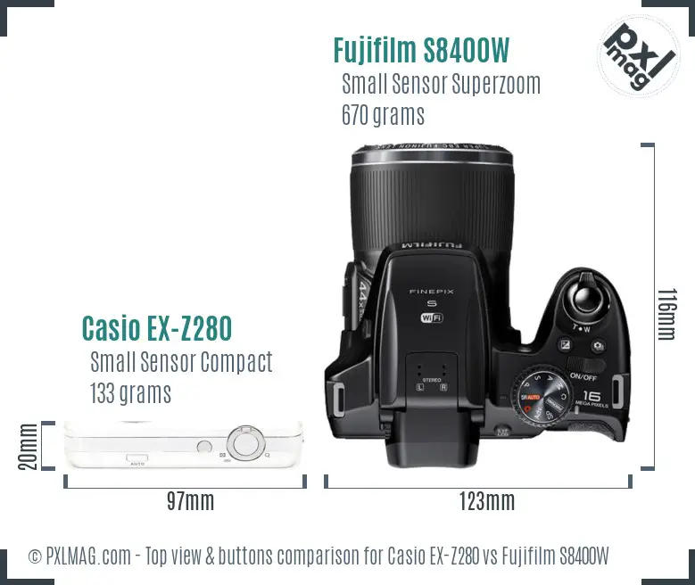 Casio EX-Z280 vs Fujifilm S8400W top view buttons comparison