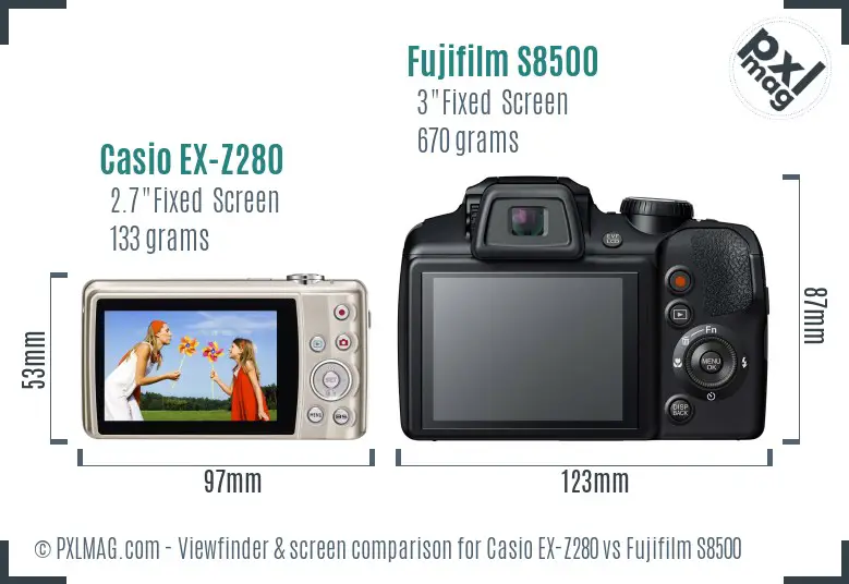 Casio EX-Z280 vs Fujifilm S8500 Screen and Viewfinder comparison