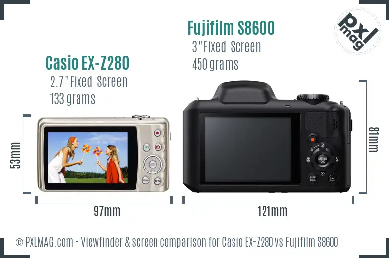 Casio EX-Z280 vs Fujifilm S8600 Screen and Viewfinder comparison