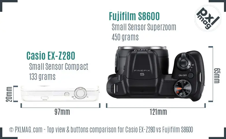 Casio EX-Z280 vs Fujifilm S8600 top view buttons comparison