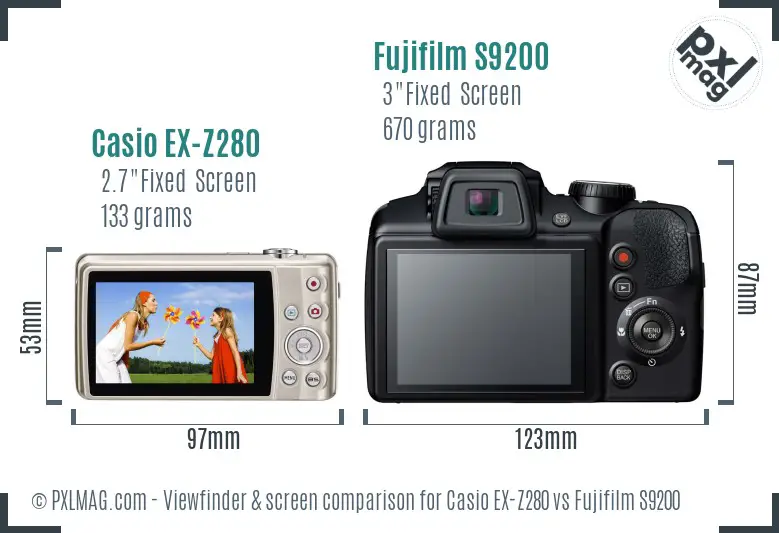 Casio EX-Z280 vs Fujifilm S9200 Screen and Viewfinder comparison