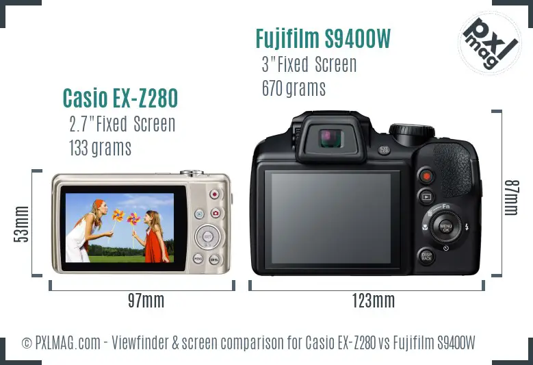 Casio EX-Z280 vs Fujifilm S9400W Screen and Viewfinder comparison