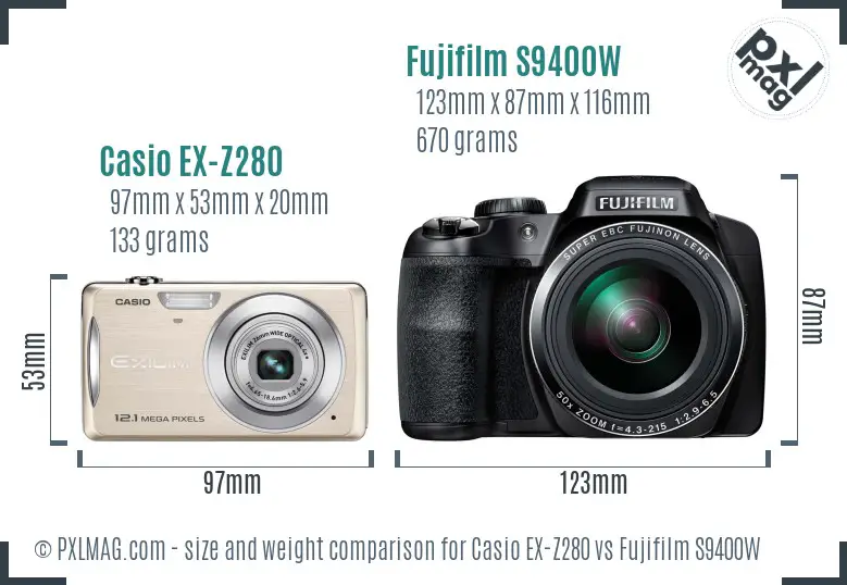 Casio EX-Z280 vs Fujifilm S9400W size comparison