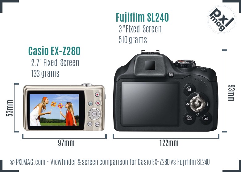 Casio EX-Z280 vs Fujifilm SL240 Screen and Viewfinder comparison