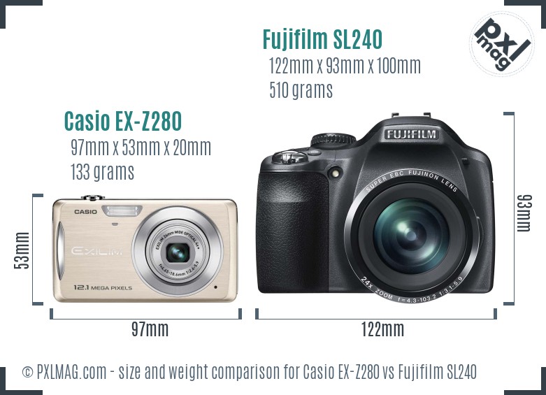 Casio EX-Z280 vs Fujifilm SL240 size comparison Casio EX-Z280 vs Fujifilm SL240 size comparison