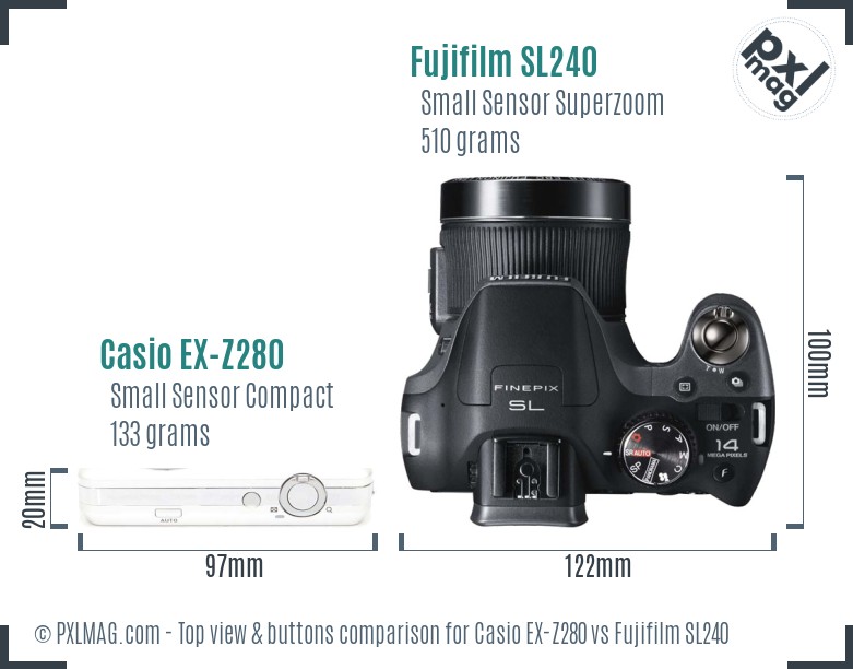 Casio EX-Z280 vs Fujifilm SL240 top view buttons comparison