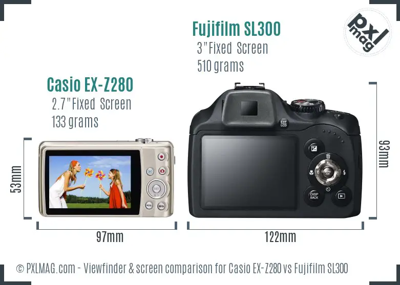 Casio EX-Z280 vs Fujifilm SL300 Screen and Viewfinder comparison