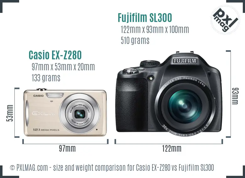 Casio EX-Z280 vs Fujifilm SL300 size comparison