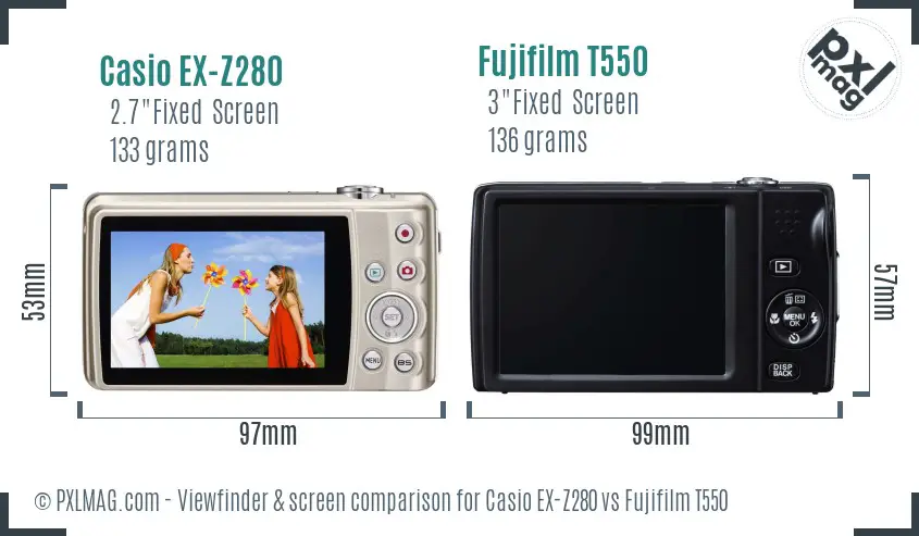 Casio EX-Z280 vs Fujifilm T550 Screen and Viewfinder comparison