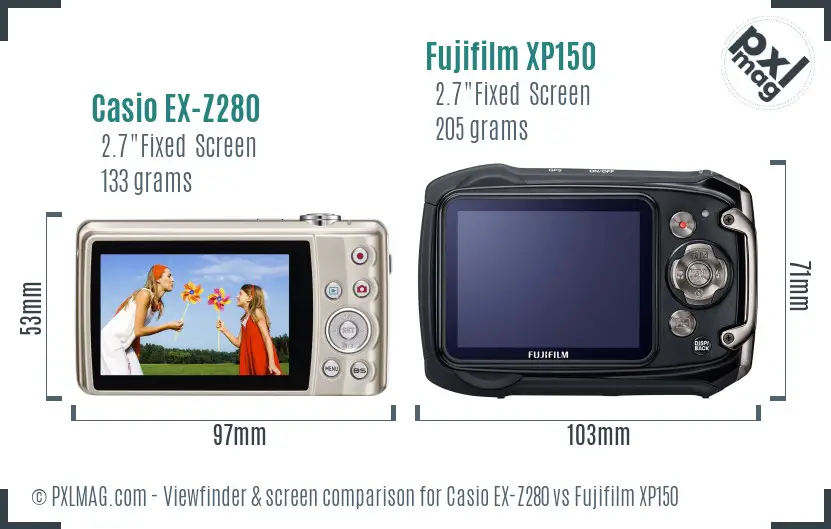 Casio EX-Z280 vs Fujifilm XP150 Screen and Viewfinder comparison