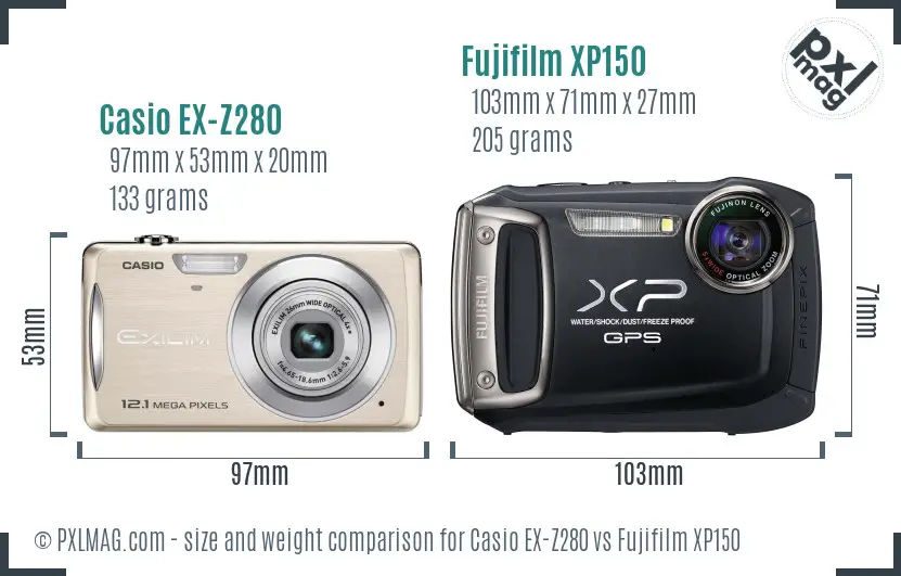 Casio EX-Z280 vs Fujifilm XP150 size comparison
