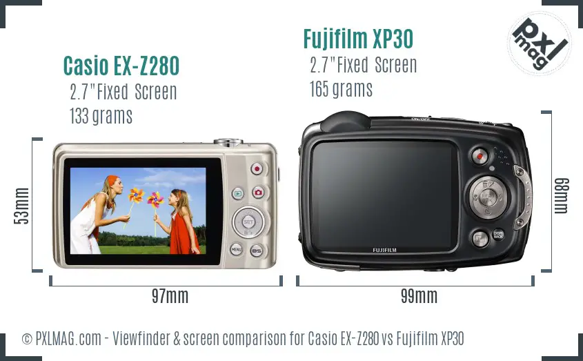 Casio EX-Z280 vs Fujifilm XP30 Screen and Viewfinder comparison